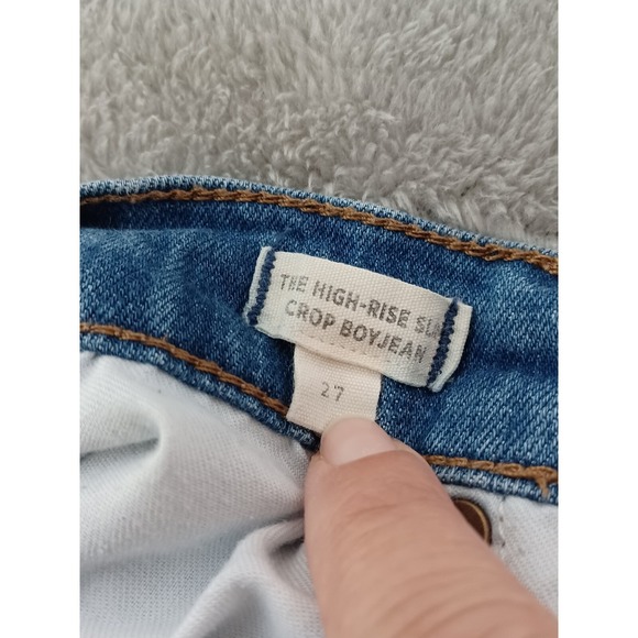 Madewell Jeans Sz 27  High Rise Slim Straight Crop Boyjean Fray Hem Raw Distress - Picture 11 of 14